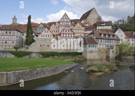 Vue sur la vieille ville depuis Grasboedele, maisons à colombages, vieille ville, Musée Haelllisch-Fraenkisches, Kornhaus, nouveau bâtiment hall, composé Michael, Micha Banque D'Images