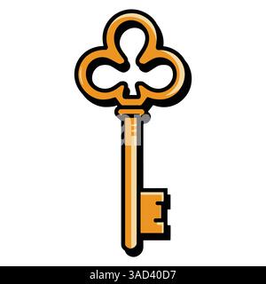 Vecteur de dessin animé d'icône de clé d'or. Ancienne serrure dorée avec des détails complexes, design antique. Illustration de Vecteur