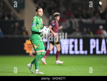 Ashton Gate, Bristol, Royaume-Uni. 4 avril 2025. Womens Nations League International Football, Angleterre contre Belgique ; Nicky Evrard de Belgique crédit : action plus Sports/Alamy Live News Banque D'Images