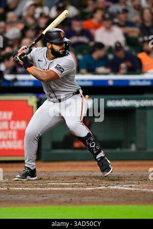 Les Giants de San Francisco quittent Heliot Ramos (17 ans) en quatrième manche lors du match de baseball de la MLB entre les Giants de San Francisco et les Houston Banque D'Images
