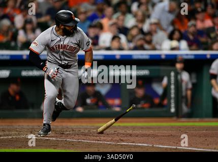 Les Giants de San Francisco quittent Heliot Ramos (17 ans) en sixième manche lors du match de baseball de la MLB entre les Giants de San Francisco et les Houston Banque D'Images