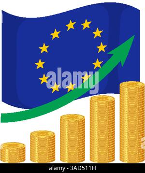 Drapeau de l'UE avec pièces montantes et flèche verte Illustration de Vecteur