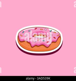 Rose saupoudré Donut Sticker Vector illustration dessin animé Illustration de Vecteur