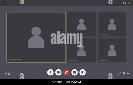 Interface d'appel vidéo. Webinaire d'affaires en ligne. Fenêtre d'appel vidéo utilisateur. Espace de réunion virtuel. Demande de communication. Vecteur plat Illustration de Vecteur