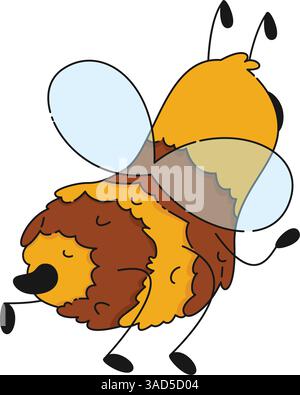 Abeille bourdon de couleur dessinée par vecteur à la main. Insecte doux mignon drôle dans un style enfantin Illustration de Vecteur