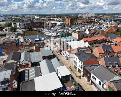 Vue aérienne de la vieille ville de Hulls, rue Humber, Kingston upon Hull Banque D'Images