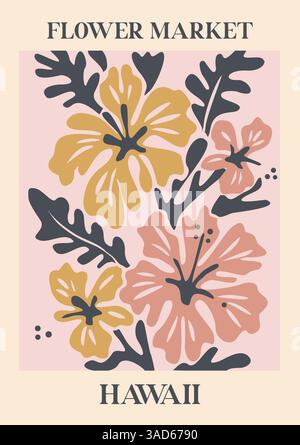 Poster abstrait Flower Market Hawaii avec hibiscus Illustration de Vecteur