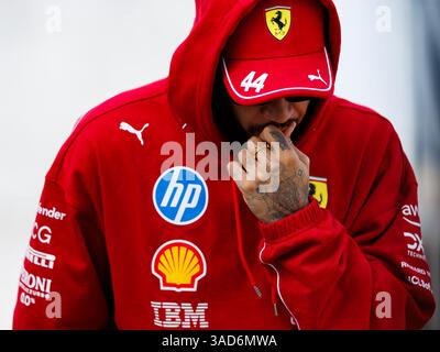 Suzuka, 05 avril 2025 : Lewis Hamilton (GBR) de la Scuderia Ferrari lors du Grand Prix de formule 1 du Japon 2025. Crédit : Corleve/Alamy Live News Banque D'Images
