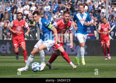 Brescia, Italie. 05th Apr, 2025. Dimitri Bisoli du Brescia Calcio FC lors du match de championnat italien de football de Serie B entre le Brescia Calcio FC et Mantova 1911 au stade Mario Rigamonti le 5 avril 2025, Brixia, Italie. Crédit : Agence photo indépendante/Alamy Live News Banque D'Images