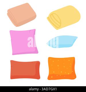 Ensemble d'oreillers et de couvertures isolés avec différentes formes. Illustration de Vecteur