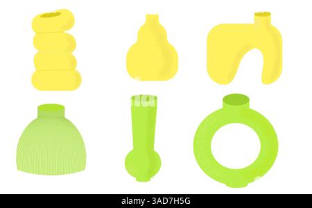 Ensemble de vases différentes formes isolées, vecteur jaune et vert Illustration de Vecteur
