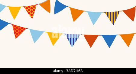 Guirlande de carnaval avec drapeaux. Fond de vacances avec drapeaux suspendus. Vecteur. Fanions de fête pour la célébration d'anniversaire, le festival et la décoration juste. Illustration de Vecteur