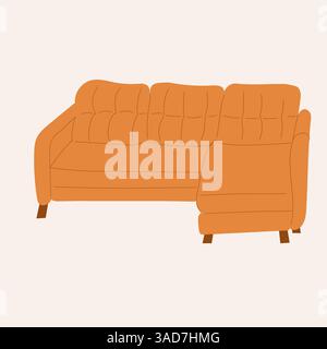 Canapé orange isolé, design plat. Illustration de Vecteur