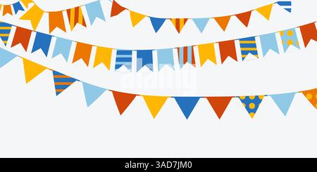 Guirlande de carnaval avec drapeaux. Fond de vacances avec drapeaux suspendus. Vecteur. Fanions de fête pour la célébration d'anniversaire, le festival et la décoration juste. Illustration de Vecteur