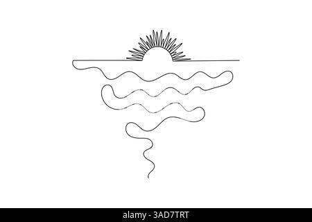 Coucher de soleil illustration d'une ligne dessin continu d'une ligne de contour isolé icône de vecteur Illustration de Vecteur