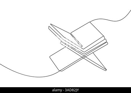 Quran dessin d'une ligne de l'icône vectorielle minimaliste avec fond noir et blanc Illustration de Vecteur