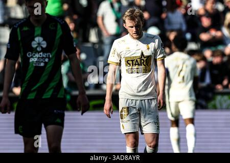 Bruges, Belgique. 05th Apr, 2025. Ewan Henderson de Beerschot semble abattu lors d'un match de football entre le cercle Brugge et Beerschot va, samedi 05 avril 2025 à Bruges, le jour 2 (sur 6) des Play-offs de relégation de la première division 'Jupiler Pro League' 2024-2025 du championnat belge. BELGA PHOTO BRUNO FAHY crédit : Belga News Agency/Alamy Live News Banque D'Images