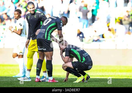 Bruges, Belgique. 05th Apr, 2025. Lucas Perrin du cercle célèbre après un match de football entre cercle Brugge et Beerschot va, samedi 05 avril 2025 à Bruges, le jour 2 (sur 6) des Play-offs de relégation de la première division 'Jupiler Pro League' 2024-2025 du championnat belge. BELGA PHOTO BRUNO FAHY crédit : Belga News Agency/Alamy Live News Banque D'Images
