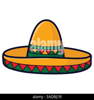Illustration vectorielle d'un chapeau sombrero mexicain sur un fond blanc. Présente un design traditionnel à larges bords avec des motifs colorés, typiquement asso Illustration de Vecteur