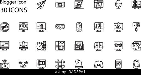 Ensemble d'icônes Blogger. Ensemble d'icônes de style dessin au trait. illustration vectorielle Illustration de Vecteur