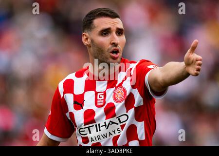 Gérone, Espagne. 5 avril 2025. Abel Ruiz (Girona FC) réagit lors du match de la Liga entre Girona FC et Deportivo Alaves, au stade Montilivi le 5 avril 2025 à Gérone, Espagne. Foto : Siu Wu crédit : dpa/Alamy Live News Banque D'Images