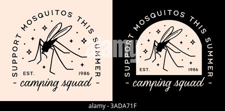 Camping Squad drôle sarcastique citations moustiques insecte soutien camp d'été campeur filles Scout voyage correspondant chemise design logo badge rétro esthétique. Illustration de Vecteur
