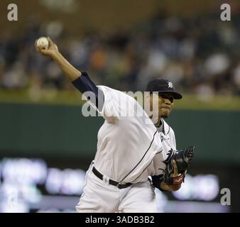 Les Detroit Tigers débutent le lanceur Edwin Jackson en première manche contre les White Sox de Chicago à Detroit, mi le vendredi 2 octobre 2009. JULIAN H. GONZALEZ/Detroit Free Press (image crédit : Detroit Free Press/ZUMAPRESS.com) Banque D'Images