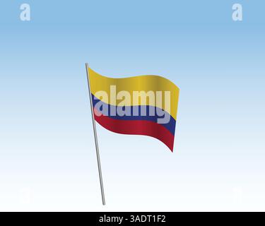 Drapeaux de Colombie dans une illustration vectorielle réaliste. Drapeau soufflé par le vent contre un ciel bleu clair Illustration de Vecteur