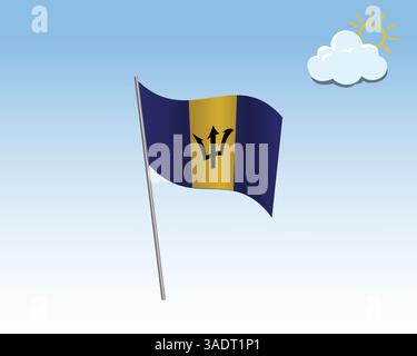 Illustration réaliste vectorielle des drapeaux de la Barbade. drapeau agitant au vent contre un ciel bleu Illustration de Vecteur