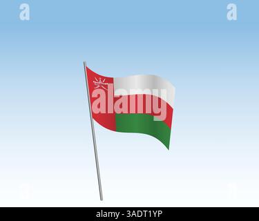 Drapeaux Oman dans une illustration vectorielle réaliste. Drapeau soufflé par le vent contre un ciel bleu clair Illustration de Vecteur