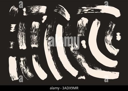 Peignez des lignes ondulées. Formes de squiggles acryliques vectorielles dessinées à la main. Pinceau éléments de gribouillage linéaire définis sur fond noir. Décoration gribouillage Illustration de Vecteur