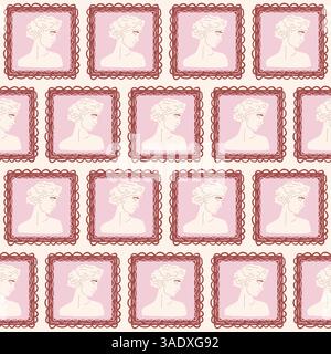 Statues romaines antiques modèle sans couture. Sculpture de visage grec sur fond sans fin de cadre. Couverture de répétition rococo. Motif de surface vintage ancien Aphrodi Illustration de Vecteur