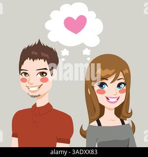Illustration conceptuelle d'un homme et d'une femme côte à côte font un contact visuel et tombent amoureux ensemble Illustration de Vecteur
