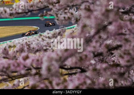 Suzuka, Japon. 6 avril 2025. Suzuka, Japon. 6 avril 2025. 04 NORRIS Lando (gbr), McLaren F1 Team MCL39, 81 PIASTRI Oscar (aus), McLaren F1 Team MCL39, action lors du Grand Prix du Japon Lenovo 2025 de formule 1, 3ème manche du Championnat du monde FIA de formule 1 2025 du 4 au 6 avril 2025 sur le circuit de Suzuka, à Suzuka, Japon - photo Florent Gooden / DPPI crédit : DPPI Media/Alamy Live News Banque D'Images