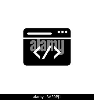 fenêtre avec icône de code de programme en couleur noire sur fond blanc, seo ou développement web Illustration de Vecteur