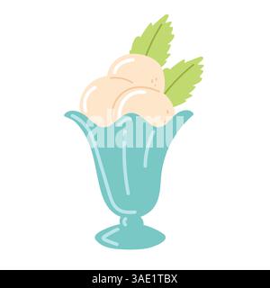 Délicieux dessert crémeux servi dans un élégant plat turquoise avec des feuilles de menthe fraîche Illustration de Vecteur