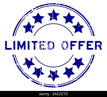 Grunge bleu offre limitée mot avec l'icône étoile tampon de joint en caoutchouc rond sur fond blanc Illustration de Vecteur