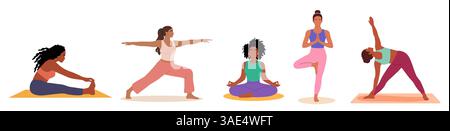 Collection de différentes femmes dans les asanas de yoga Illustration de Vecteur