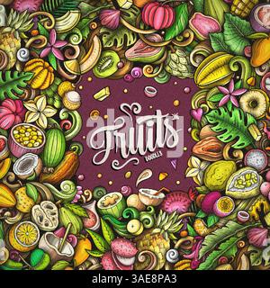 Illustration de cadre de dessin animé de fruits exotiques Illustration de Vecteur