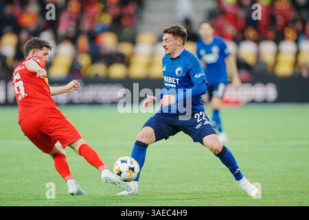 Farum, Danemark. 06 avril 2025. FC Nordsjaelland moeder FC Koebenhavn i mesterskabsspillet paa droit à Dream Park i Farum soendag den 6. avril 2025. Crédit : Ritzau/Alamy Live News Banque D'Images