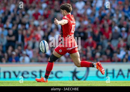 Toulouse, France. 06 avril 2025. Romain Ntamack de Toulouse lors de la Coupe des Champions, manche du 16 match de rugby à xv opposant le stade Toulousain et Sale Sharks le 6 avril 2025 au stade de Toulouse, France - photo Nathan Barange/DPPI crédit : DPPI Media/Alamy Live News Banque D'Images
