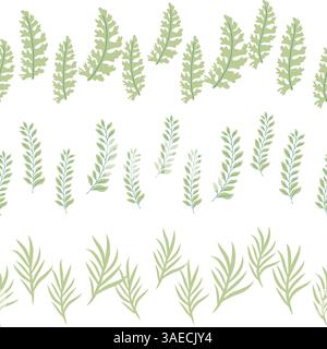 Camomille, rudbeckia, trèfle, feuilles, coquelicots, lis de la vallée, baies, tulipes, bordure horizontale Assemblée sans couture motif floral sans couture Bor Illustration de Vecteur