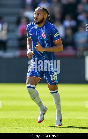 Londres, Royaume-Uni. 06 avril 2025. Christopher Nkunku de Chelsea en action lors du match de premier League Brentford vs Chelsea au Gtech Community Stadium, Londres, Royaume-Uni, le 6 avril 2025 (photo par Izzy Poles/News images) à Londres, Royaume-Uni le 4/6/2025. (Photo par Izzy Poles/News images/SIPA USA) crédit : SIPA USA/Alamy Live News Banque D'Images