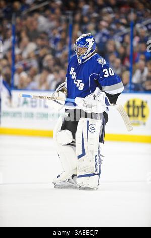 19 novembre 2011 - Tampa Bay, Floride, U. S - le gardien de Tampa Bay Lightning Dwayne Roloson (30). Les Devils du New Jersey battent le Lightning de Tampa Bay 4-2 en règlement au Forum Pete Times. (Crédit image : © Geoff Bolte/Southcreek/ZUMAPRESS.com) Banque D'Images