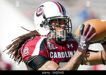 2 janvier 2012 : le cornerback des Gamecocks de Caroline du Sud Stephon Gilmore (5 ans) lors des échauffements d'avant-match dans le Capital One Bowl entre les Cornhuskers du Nebraska et les Gamecocks de Caroline du Sud au Citrus Bowl à Orlando, en Floride. (Crédit image : © Romeo Guzman/Cal Sport Media/ZUMAPRESS.com) Banque D'Images