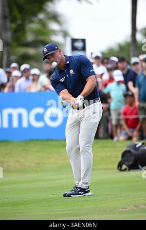 Doral, États-Unis. 06 avril 2025. Bryson DeChambeau, capitaine des croustilles Crushers GC lors de la dernière journée du LIV Golf Invitational 2025 - Miami au Trump National Golf course le 6 avril 2025 à Doral, Floride. (Photo de JC Ruiz/Sipa USA) crédit : Sipa USA/Alamy Live News Banque D'Images