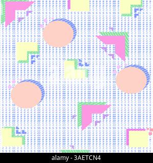 Motif géométrique d'inspiration rétro avec des teintes pastel douces et un arrangement ludique de formes, évoquant une ambiance nostalgique et tendance Banque D'Images