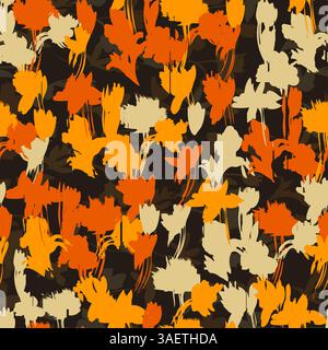 Un motif floral abstrait dynamique et sans couture avec un effet coup de pinceau dans des couleurs d'automne éclatantes. Parfait pour les textiles contemporains, l'art moderne, Banque D'Images