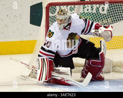 23 novembre 2011 : Corey Crawford (50 ans), gardien des Blackhawks de Chicago, lors du match contre les Sharks de San Jose. Sharks battent les Blackhawks 1-0 au HP Pavillion à San Jose, CA. (Crédit image : © William Mancebo/Cal Sport Media/ZUMAPRESS.com) Banque D'Images