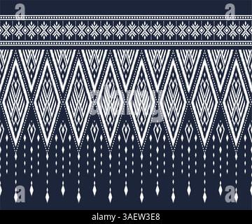 Motif de bordure sans couture ikat en forme de diamant blanc sur bleu marine pour les décorations, les impressions de tissu, le textile, le papier peint et d'autres impressions Illustration de Vecteur